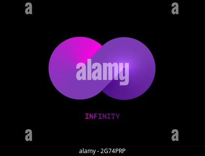Colorful infinity business logo Template for your design. Eternity concept in purple colorful gradient Vector illustration isolated on black backgroun Stock Vector
