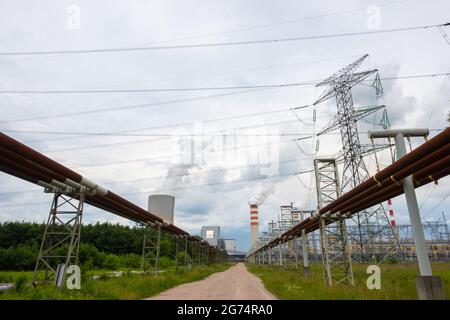 Switching station at the coal-fired power plant in Kozienice. Photo taken on a cloudy day with natural light. Stock Photo