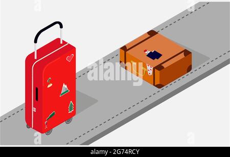 Multicolor luggage,suitcase travel bags.isometric.tourism concept. Stock Vector