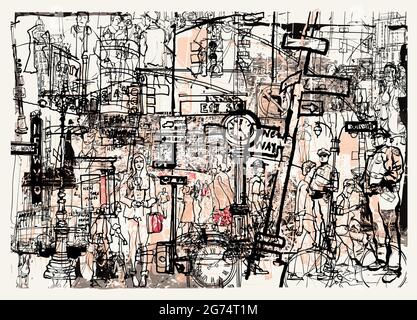 New York doodle with hand drawn elements and typical symbols of the city life - vector illustration Stock Vector