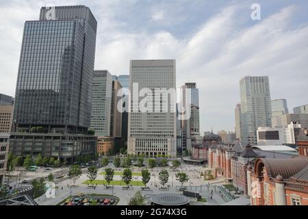 the excellent view of Tokyo station from the KITTE GARDEN, which is on the 6F of the KITTE MARUNOUCHI building in Japan Stock Photo