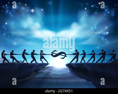 Tug of War Rope Pulling Silhouette Business People Stock Vector