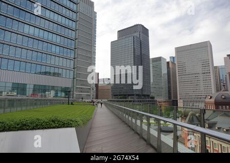 the excellent view of Tokyo station from the KITTE GARDEN, which is on the 6F of the KITTE MARUNOUCHI building in Japan Stock Photo