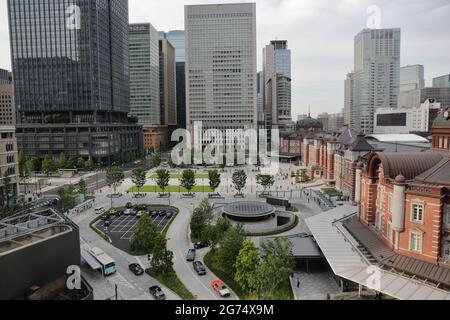 the excellent view of Tokyo station from the KITTE GARDEN, which is on the 6F of the KITTE MARUNOUCHI building in Japan Stock Photo