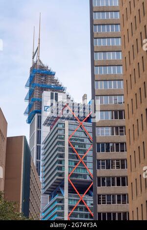 The top of the Deutsche Bank building in Sydney a 240m high sky scraper at 126 Phillip Street in the Sydney CBD, Australia Stock Photo