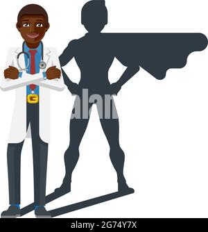 Young Medical Doctor Super Hero Cartoon Mascot Stock Vector