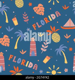 USA collection. Vector illustration of Florida theme. State Symbols - seamless pattern Stock Vector