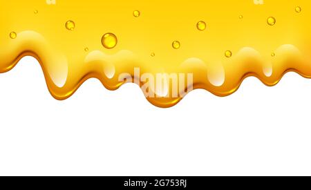 Realistic golden dripping honey border on white background, vector illustration Stock Vector