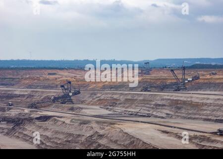 Garzweiler, NRW, Germany, 07 05 2021. Panorama view of the Garzweiler open-cast lignite mine Stock Photo