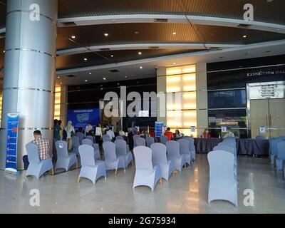 Editorial Photo, Indonesia, South Jakarta, 08 Juli 2021, queueing people at Smesco Building to get vaccine Stock Photo