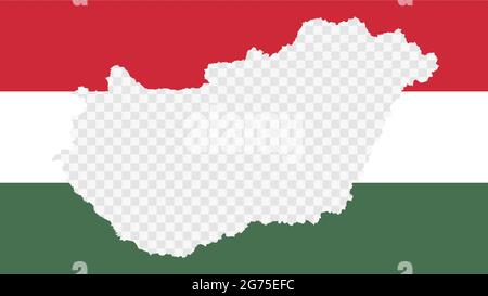 Hungary national flag with transparent map empty border inside, detailed multicolored vector illustration. Stock Vector