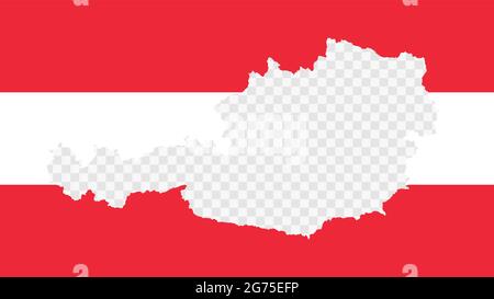 Austria national flag with transparent map empty border inside, detailed multicolored vector illustration. Stock Vector