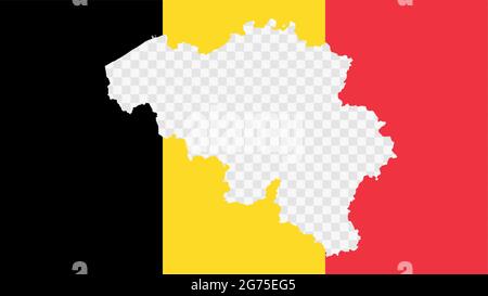 Belgium national flag with transparent map empty border inside, detailed multicolored vector illustration. Stock Vector