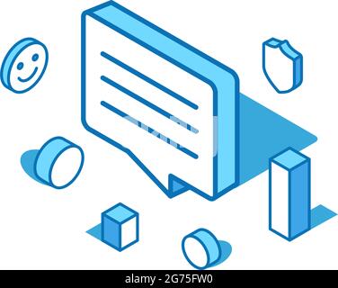 Speech bubble blue line isometric illustration. Review, feedback, comment 3D banner template. Stock Vector