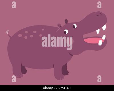 Hippo smiling with with open beak, animal illustration Stock Photo