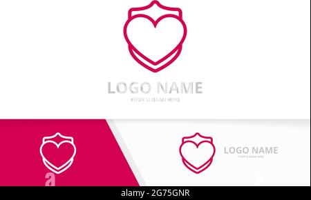 Vector heart and shield logo combination. Love and guard logotype design template. Stock Vector