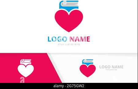 Vector heart and library logo combination. Love and book logotype design template. Stock Vector