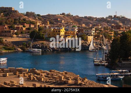 The view of the Nile in Aswan, Egypt Stock Photo