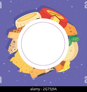 plate with different types of cheeses Stock Vector