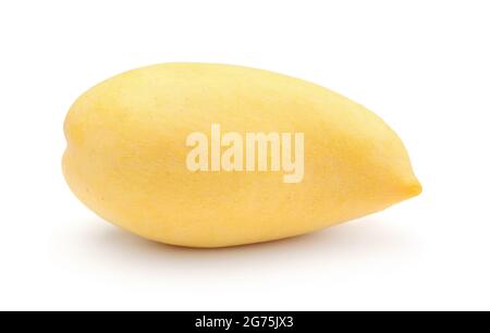 Whole yellow fresh mango isolated on white. Stock Photo