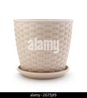 Plastic flower pot isolated on white. Stock Photo