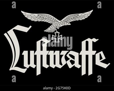 Designed by the German Air Force. Heraldic eagle, iron cross and the Inscription of the Luftwaffe, translated into English - Air Force Stock Vector