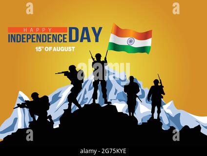 happy independence day India. vector illustration of Indian army with flag Stock Vector