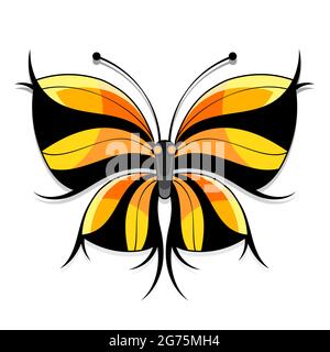 Beautiful watercolor abstract translucent butterfly on the white background. Wings look like wet watercolor splashing. Stock Vector