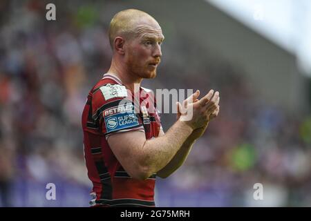 Wigan Warriors' Liam Farrell applauds the fans after the final whistle ...