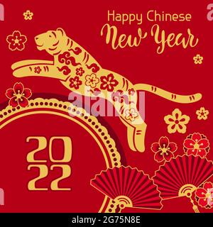 Happy Chinese New Year greeting card. Background with tiger symbol of 2022. Stock Vector