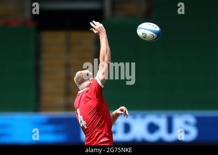 Ben Carter of Wales during a lineout.   Rugby international friendly , Wales v Argentina, Summer series match at the Principality Stadium in Cardiff on Saturday 10th July 2021. pic by  Andrew Orchard/Andrew Orchard sports photography Stock Photo