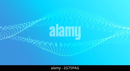 Flowing particles with depth of field. Digital blue particle wave. sound structure visualization. Stock Vector