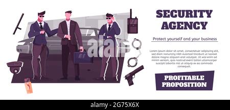 Security agency advertising banner providing profitable proposition for business protect vector illustration Stock Vector