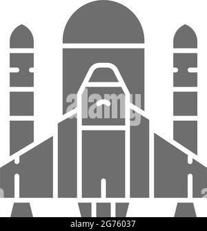 Vector space shuttle, rockets, airplane grey icon. Stock Vector