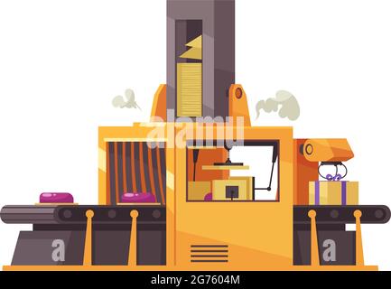 Automated robotic conveyor packing parcels flat vector illustration Stock Vector