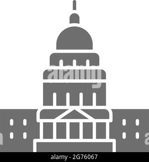 United States Capitol, famous American buildings grey icon. Stock Vector