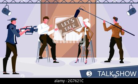 News backstage flat composition with the setting for the television talk show vector illustration Stock Vector