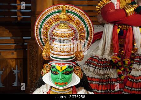 Traditional Kathakali performer, with green make-up known as a pacha ...