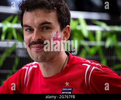 London, England, UK - 11th July 2021: Football fans celebrate in anticipation of the England v Italy finals game Credit: Loredana Sangiuliano / Alamy Live News Stock Photo