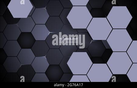 Dark gray hexagonal technology abstract vector background. Blue bright ...