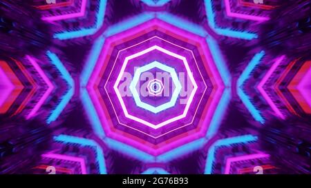 A 3D rendering of cool futuristic kaleidoscope patterns in vibrant purple and black colors Stock Photo