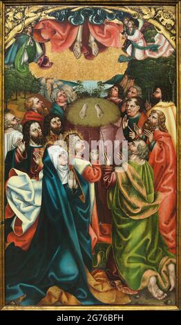 Ascension of Jesus. Detail of the Passion Altarpiece from Göttingen by German late Gothic painter Hans Raphon (1499) on display at the permanent exhibition of old masters of the National Gallery (Národní galerie) in Sternberg Palace (Šternberský palác) in Prague, Czech Republic. Stock Photo