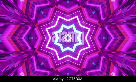 A 3D rendering of cool futuristic kaleidoscope patterns in vibrant purple and black colors Stock Photo