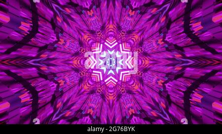 A 3D rendering of cool futuristic kaleidoscope patterns in vibrant purple and black colors Stock Photo