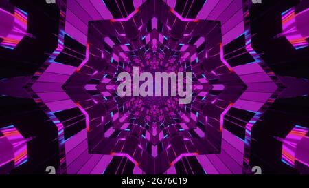 A 3D rendering of cool futuristic kaleidoscope patterns in vibrant purple and black colors Stock Photo