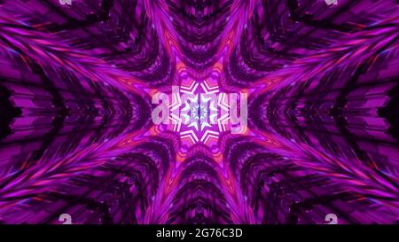 A 3D rendering of cool futuristic kaleidoscope patterns in vibrant purple and black colors Stock Photo