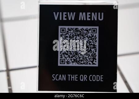 Scan For Menu Table Sign View menu and Scan the QR code sign on the table in the cafe Stock ...