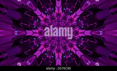 A 3D rendering of cool futuristic kaleidoscope patterns in vibrant purple and black colors Stock Photo