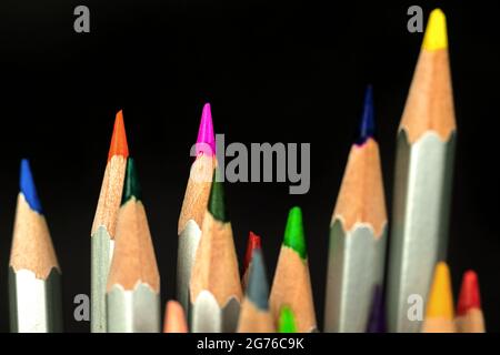 Close-up to school pencils tips on black bacground Stock Photo