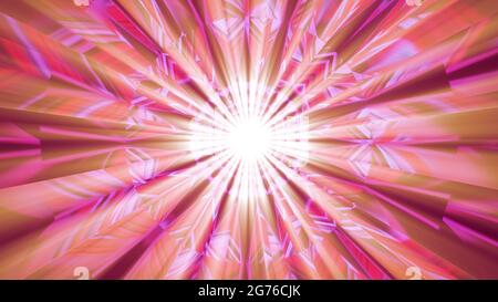 A 3D rendering of cool futuristic kaleidoscope patterns in vibrant white and pink colors Stock Photo